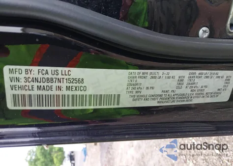 2022 Jeep Compass Latitude 4X4 из США, поврежденный, VIN 3C4NJDBB7NT152568